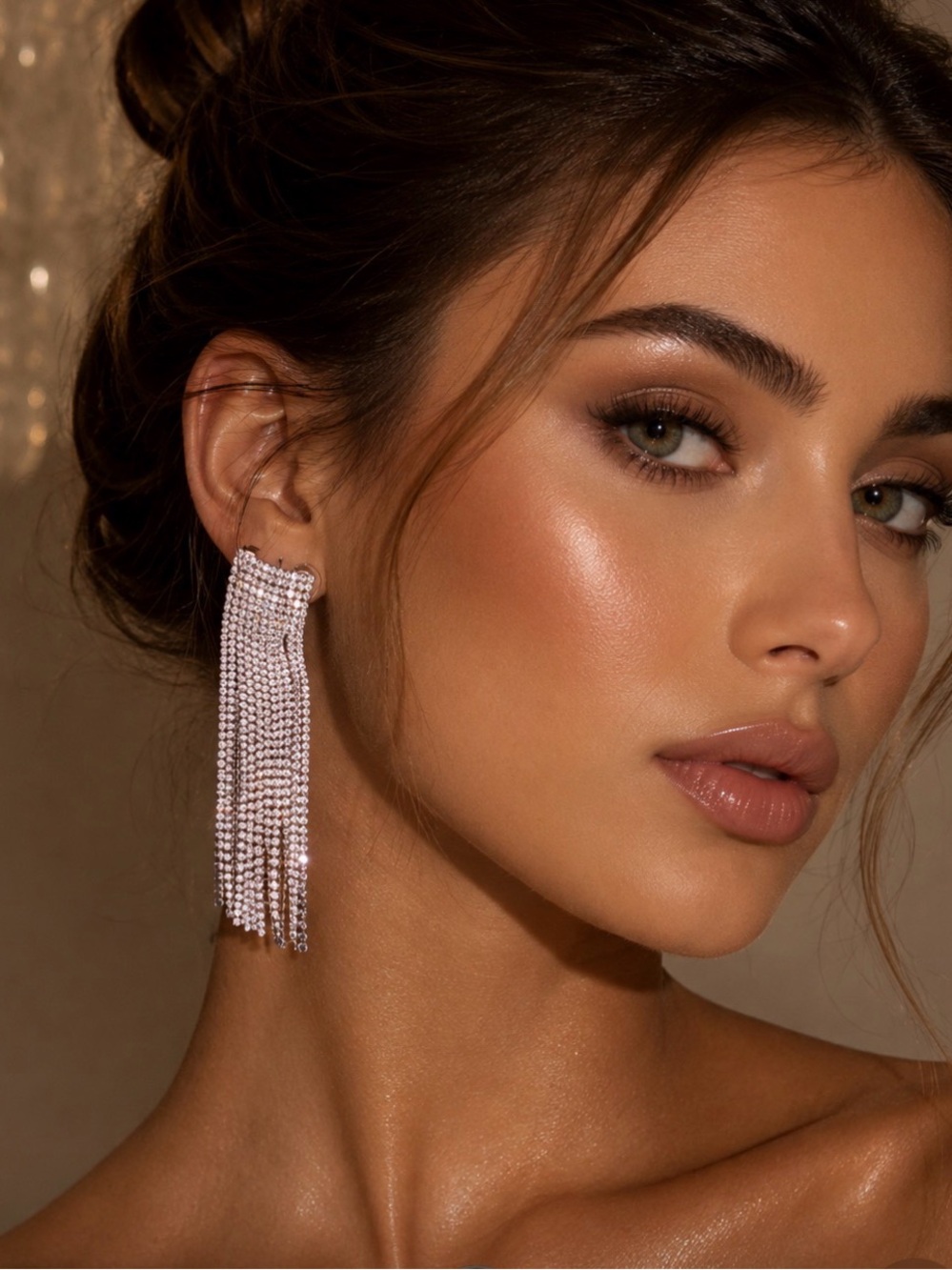 Extra long sparkling crystals Fringe Drop Earrings